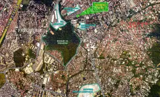 Conheça Foto aérea com o terreno de 765 m² destacado em verde do imóvel - Terreno de 765 m² em Freguesia de Jacarepaguá (15000-143) - 15000-143 - 15 Foto aérea com o terreno de 765 m² destacado em verde - 15