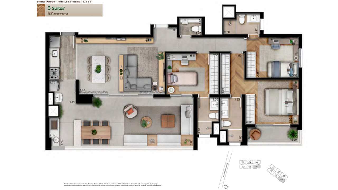 Planta 127m 3 Suites 2 vagas - 2